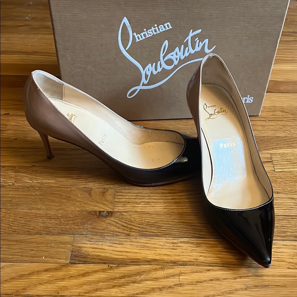 Christian Louboutin Black and Nude Heels with Signature Red Soles